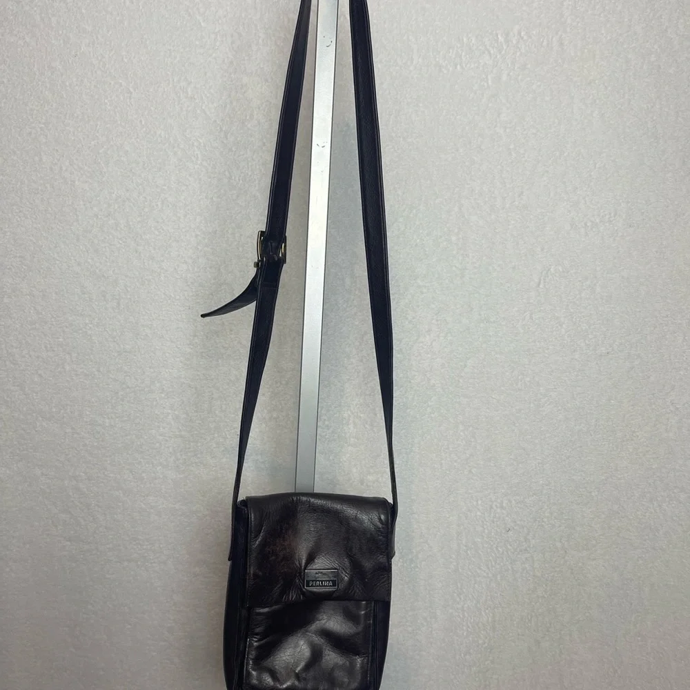 Vintage Perlina Brown Leather Crossbody Bag - Picture 1 of 8